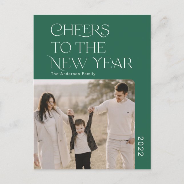 Simple Cheers to the new year 2022 family photo Holiday Postcard (Front)