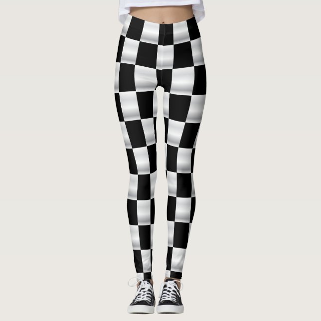 Simple chequered flag leggings black and white (Front)
