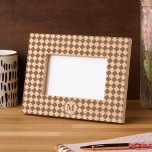 Simple Chequered Pattern Monogrammed Wooden Laser Etched Frames<br><div class="desc">Create your own custom, personalized, durable, long-lasting, high-quality natural wood, classic retro vintage chequered checkers pattern geometric design, monogram / initials monogrammed, laser engraved etched photo picture frame, featuring removable back to add a 4x6 photo and a fold out stand to easily prop your frame up on a desk or...</div>