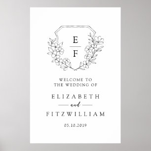Simple Cherry Blossom Monogram Crest Welcome  Poster
