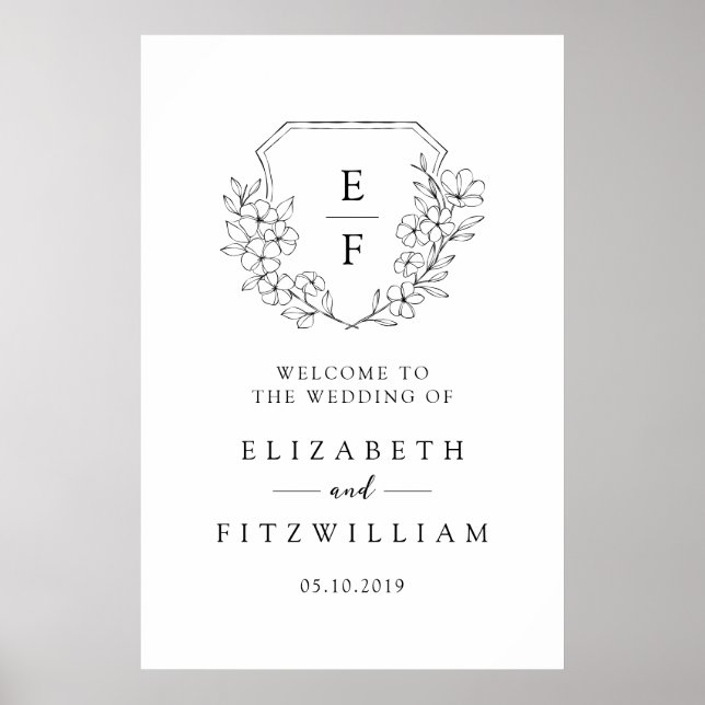 Simple Cherry Blossom Monogram Crest Welcome  Poster (Front)