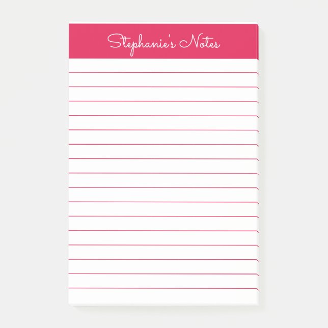 Simple Cherry Red Lined Personalized Post-it Notes (Front)