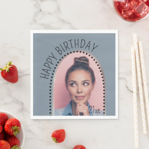 Simple Chic Any Age Birthday Rose Gold Arch Photo Napkin