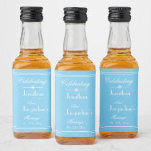 Simple Chic Aqua Blue Elegant Script Wedding Mini Liquor Bottle Label