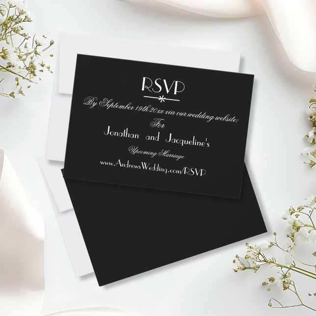 Simple Chic B+W Mariage Website Carte de réponse R (Simple, Elegant Chic Black and White Wedding Website RSVP Response Cards.)