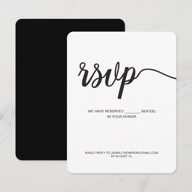 Simple Chic Black and White Script Digital Reply RSVP Card (Front/Back)