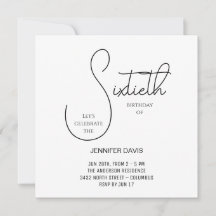 Simple Chic Black and White Sixtieth Birthday 