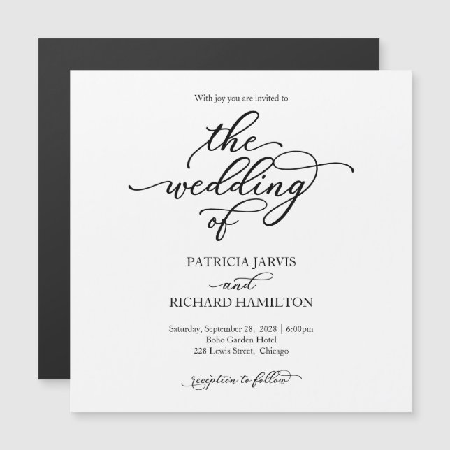 Simple Chic Black and White Wedding Invitations (Front/Back)