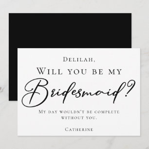 Simple Chic Black Script Will You Be My Bridesmaid Invitation