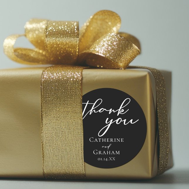 Simple Chic Black Wedding Classic Round Sticker (Creator Uploaded)