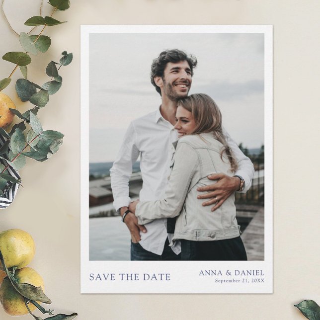 Simple Chic Blue Typography Photo Save the Date Invitation (Creator Uploaded)
