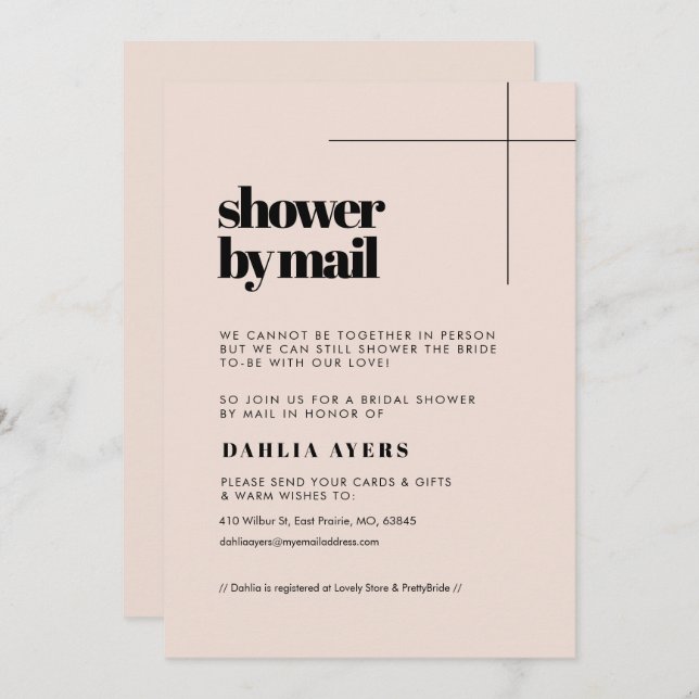 Simple chic Bridal Shower by mail Invitation (Front/Back)