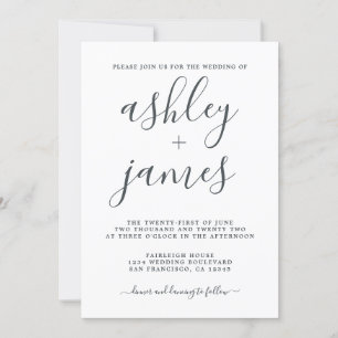 Simple Chic Calligraphy Black White Wedding Invitation