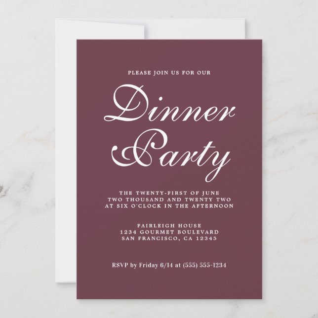 Simple Chic Calligraphy Burgundy Dinner Party Invitation (Front)
