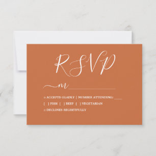 Simple Chic Calligraphy Burnt Orange Wedding RSVP Card