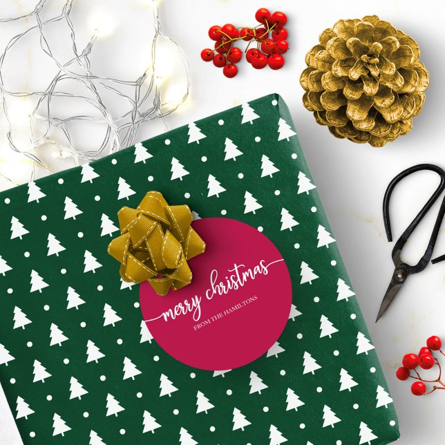Simple Chic Calligraphy Merry Christmas Red Classic Round Sticker (Creator Uploaded)