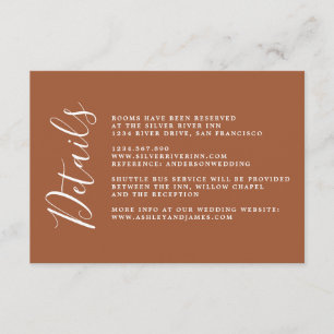 Simple Chic Calligraphy TerraCotta Wedding Details Enclosure Card