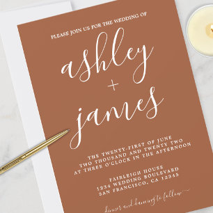 Simple Chic Calligraphy TerraCotta Wedding Invitation