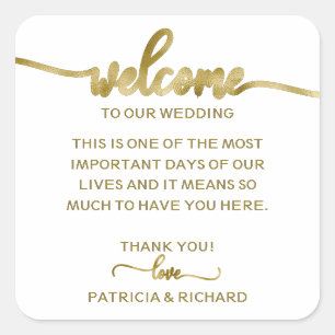 Simple Chic Calligraphy Wedding Welcome Bag Square Square Sticker