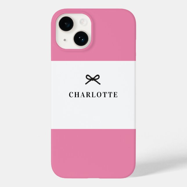 Simple Chic Classic Pink Bow Monogram Name Case-Mate iPhone Case (Back)
