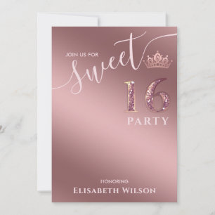 Simple chic Cool  rose gold tiara sweet 16 Invitat Invitation