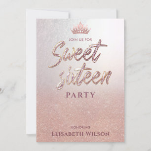 Simple chic Cool  rose gold tiara sweet 16 Invitat Invitation