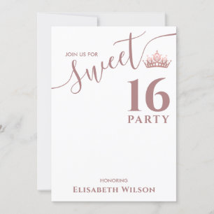 Simple chic Cool  rose gold tiara sweet 16  Invitation
