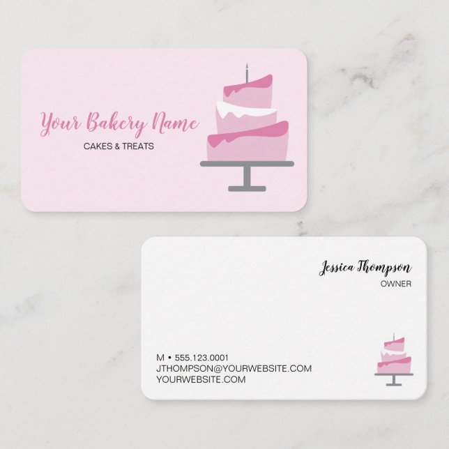Simple chic custom bakery business pink cake card (Front/Back)