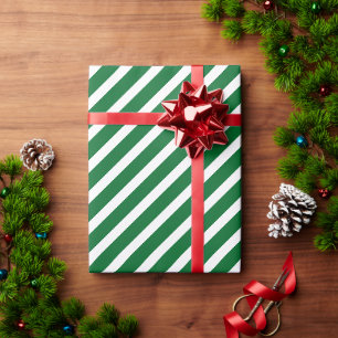 Simple Chic Diagonal White Stripe Pattern On Green Wrapping Paper