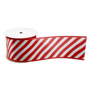 Simple Chic Diagonal White Stripes Pattern On Red Satin Ribbon