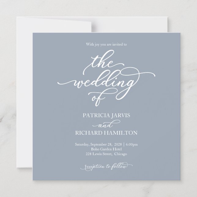 Simple Chic Dusty Bleu Mariage Invitation magnétiq (Recto)