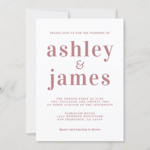 Simple Chic Dusty Rose Typography Wedding Invitation