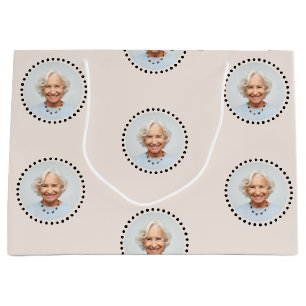 Simple Chic Editable Round Photo Polka Dot Large Gift Bag