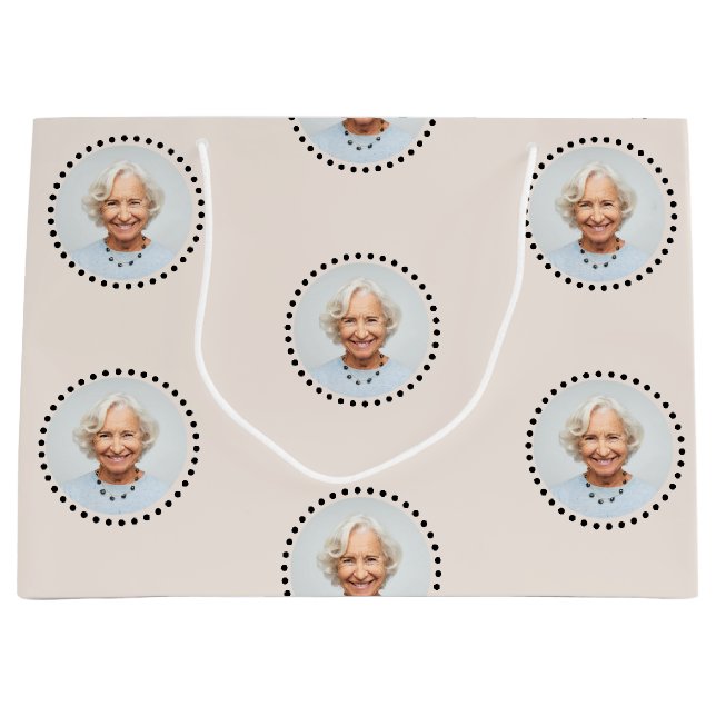 Simple Chic Editable Round Photo Polka Dot Large Gift Bag (Front)