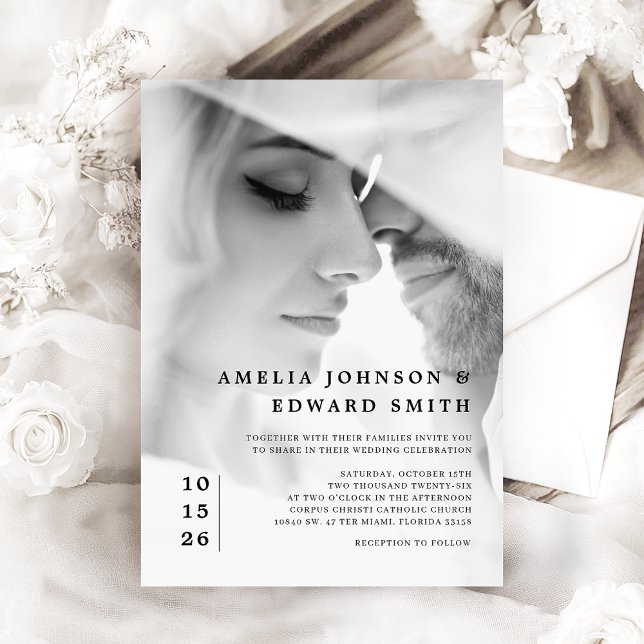 Simple Chic Elegant Black White Photo Wedding Invitation (Creator Uploaded)