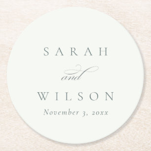 Simple Chic Elegant Script Black White Wedding Round Paper Coaster
