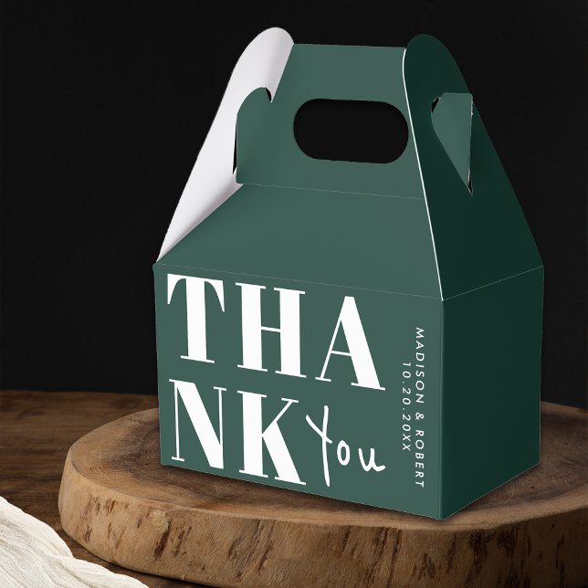 Simple Chic Emerald Green Bold Thank You Wedding Favor Box (Creator Uploaded)
