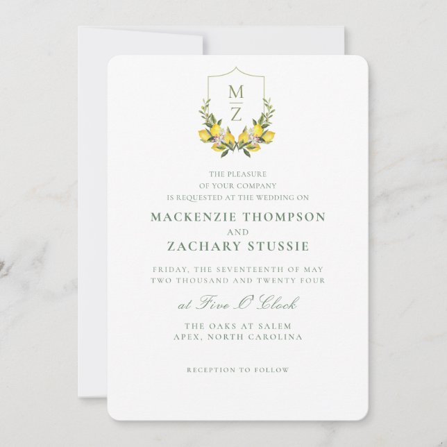 Simple Chic Faire-part de mariage d'agrumes florau (Devant)