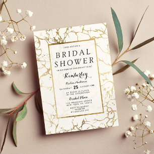 Simple chic faux gold white marble Bridal Shower Invitation