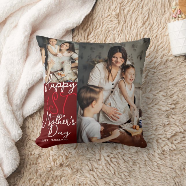 Simple & Chic first Mother Days Gift Photo Collage Throw Pillow (Blanket)