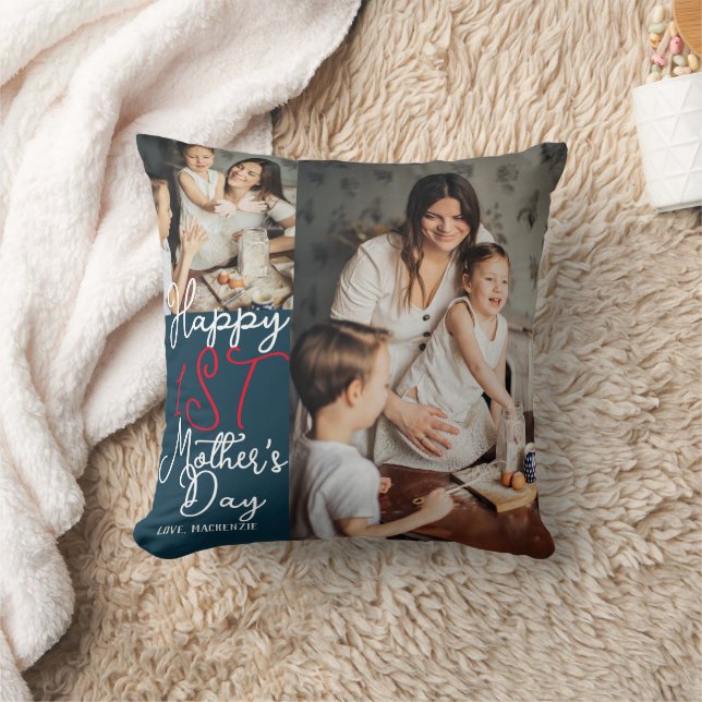 Simple & Chic first Mother Days Gift Photo Collage Throw Pillow (Blanket)