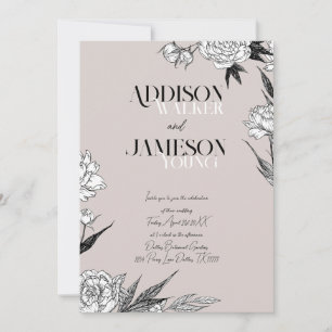 Simple Chic Floral Sketch Minimalist Wedding Invit Invitation