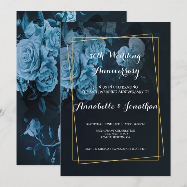 Simple Chic Gold Geometric Fra Wedding Anniversary Invitation (Front/Back)