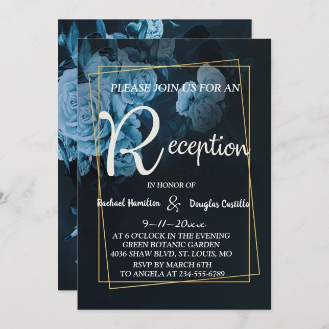 Simple Chic Gold Geometric Frame  reception Invitation (Front/Back)
