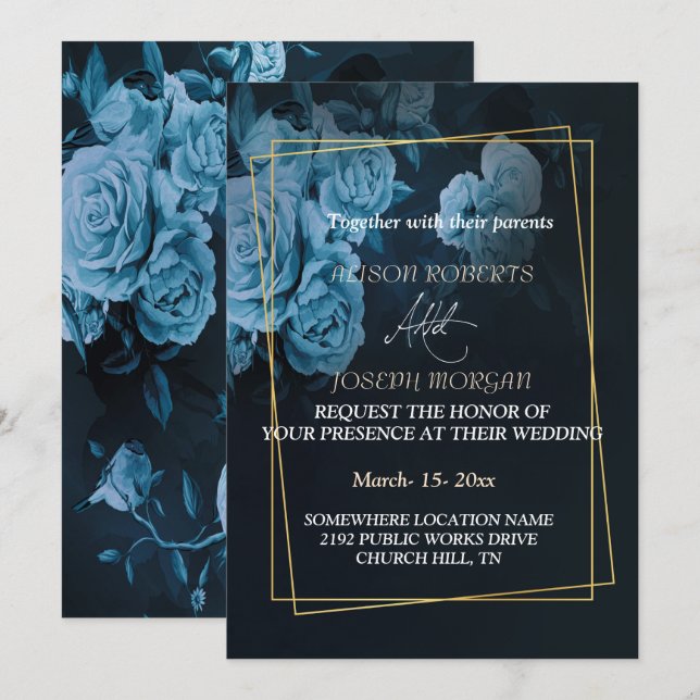 Simple Chic Gold Geometric Frame   Wedding Invitation (Front/Back)