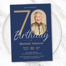 Simple Chic Gold Navy Blue Photo 70th Birthday