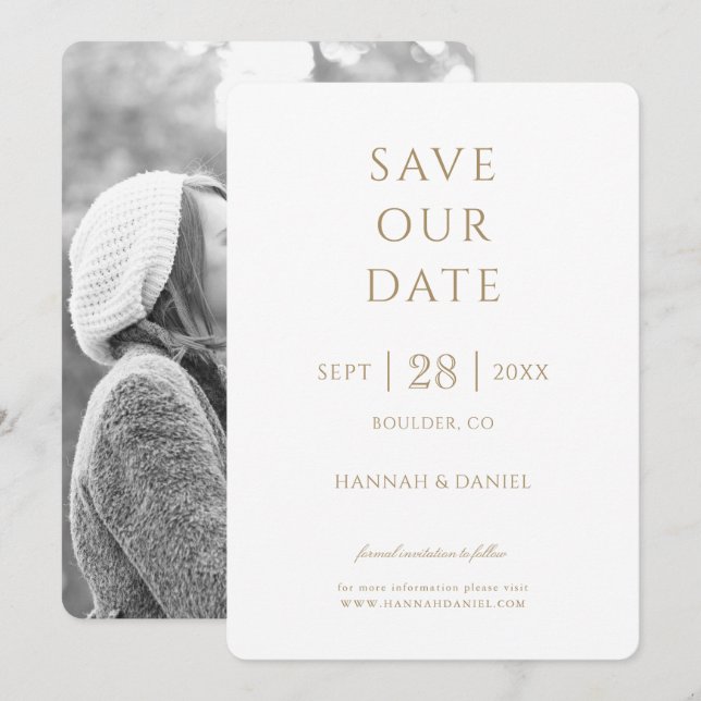 Simple Chic Gold Photo Wedding Save the Date Invitation (Front/Back)