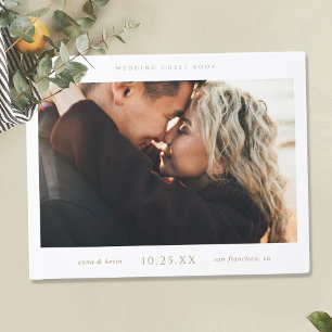 Simple Chic Gold Text Wedding Guest Book w/ Photo