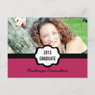 Simple Chic Graduation Party Postcard, Fuchsia Invitation Postcard