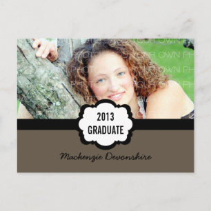 Simple Chic Graduation Party Postcard, Mocha Invitation Postcard